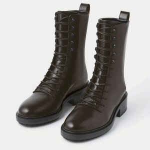Aeyde Isabel Combat Boot in Brown Calfskin NIB Size 40